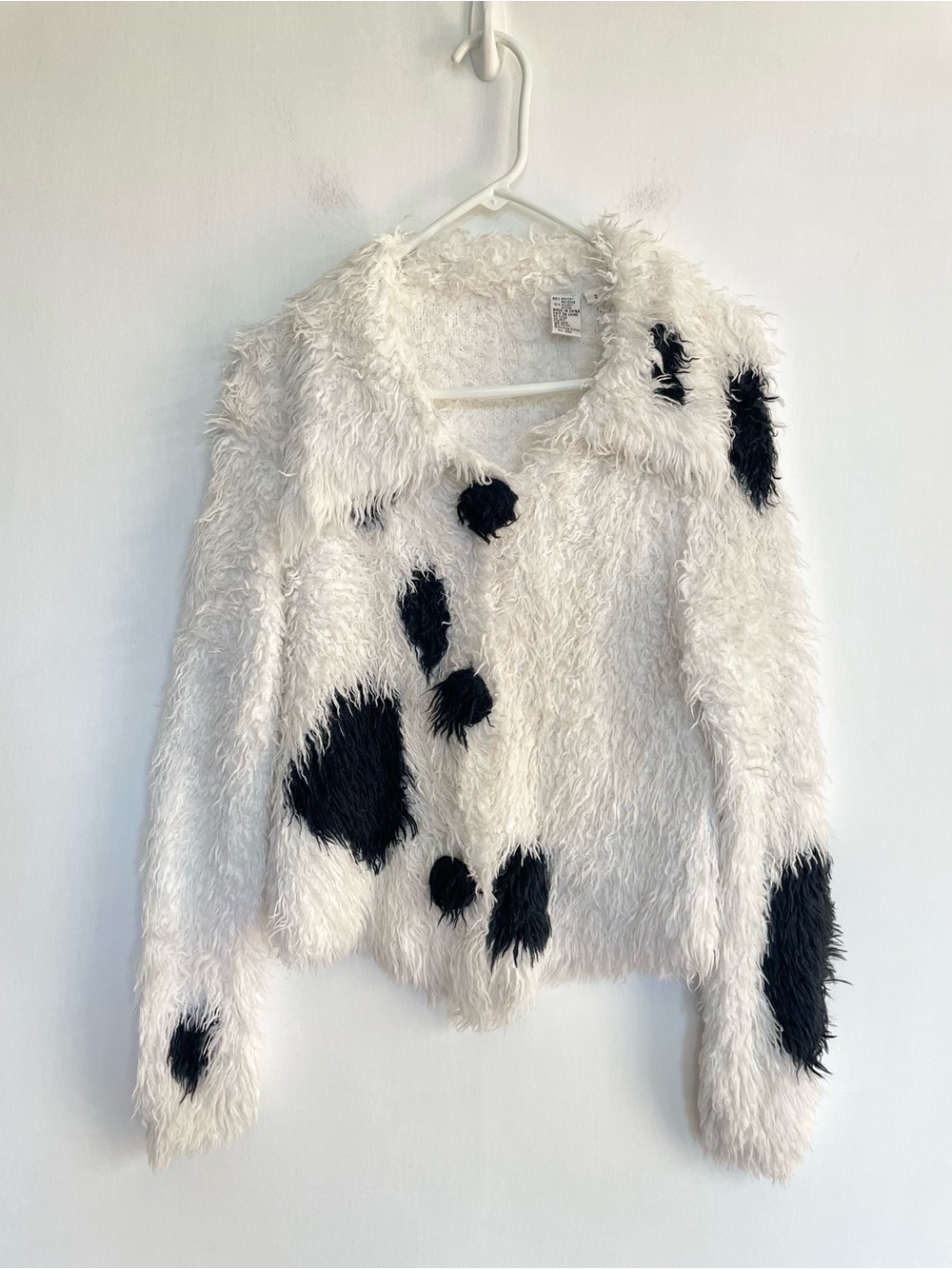 Michael Simon 1992 Vintage Sweater Fuzzy Spotted Black White Faux Fur Size 2